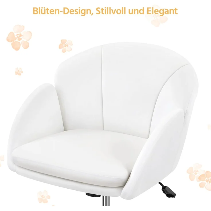 Yaheetech Homeoffice Stuhl Schminkstuhl Schreibtischstuhl höhenverstellbar Drehstuhl bis 136 kg Belastbar, SamtStuhl mit Armlehnen und Rückenlehne für Schlafzimmer Büro Wohnzimmer, Weiß – Bild 7