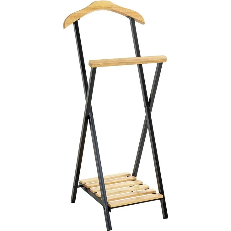 Haku Herrendiener Dressboy Anzugständer aus Massivholz mit Stahlgestell, natur-schwarz, 45x45x110 cm
