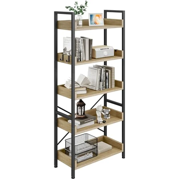 YITAHOME Bücherregal mit 5 Ebenen, hohes, schmales dünnes Holzregale, Holzregal, industrielle Aufbewahrungseinheit für Wohnzimmer, Home Office – Eichenfarbe – Bild 7