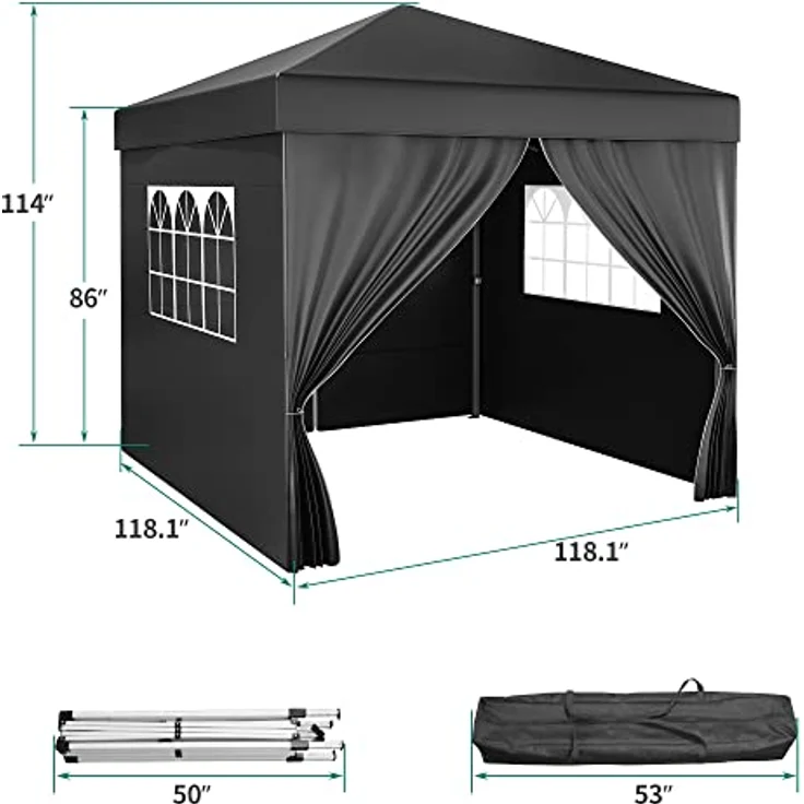 YITAHOME 3X3M Outdoor Pop Up-Pavillon mit Seite Faltpavillon, Wasserdichter Faltbarer Gartenpavillon Für Alle Jahreszeiten Camping Pavillon Anti-uv Mit Kostenlosen Höhenverstellbaren Für Party Märkte – Bild 6
