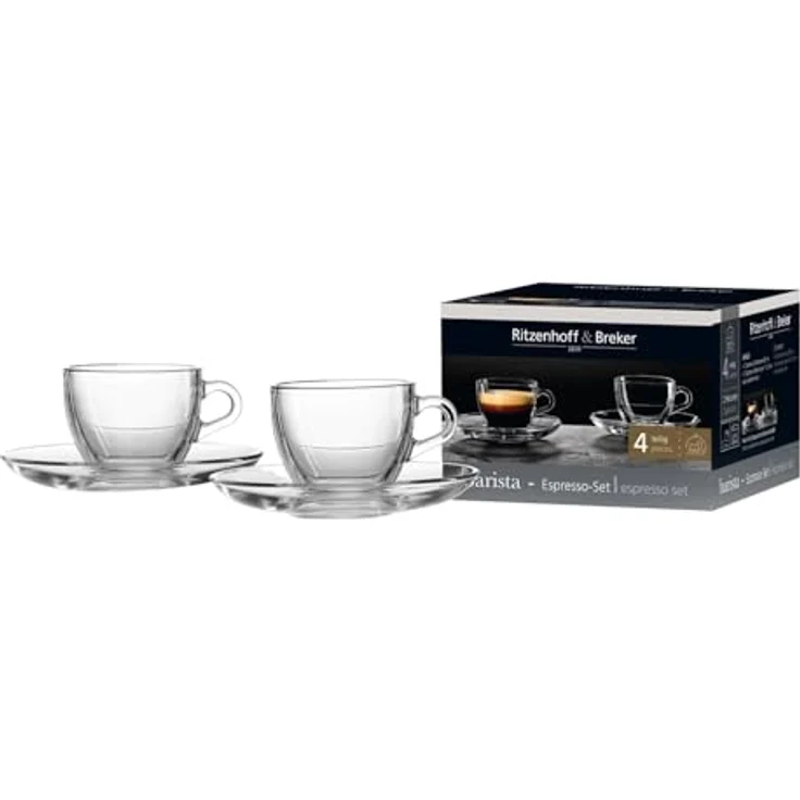 PRESOTTO Espresso-Set, 4-teilig, Transparentes Glas, spülmaschinenfest, 80 ml Tassen mit Untertassen – Bild 2