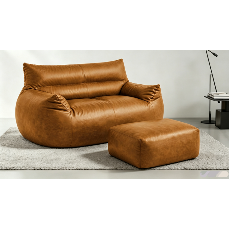 Doppel-Sitzsack mit Fußhocker, weicher Loungesitz mit Memory-Schaumflocken ohne Montage für Wohn- und Schlafzimmer, Braun – Bild 12