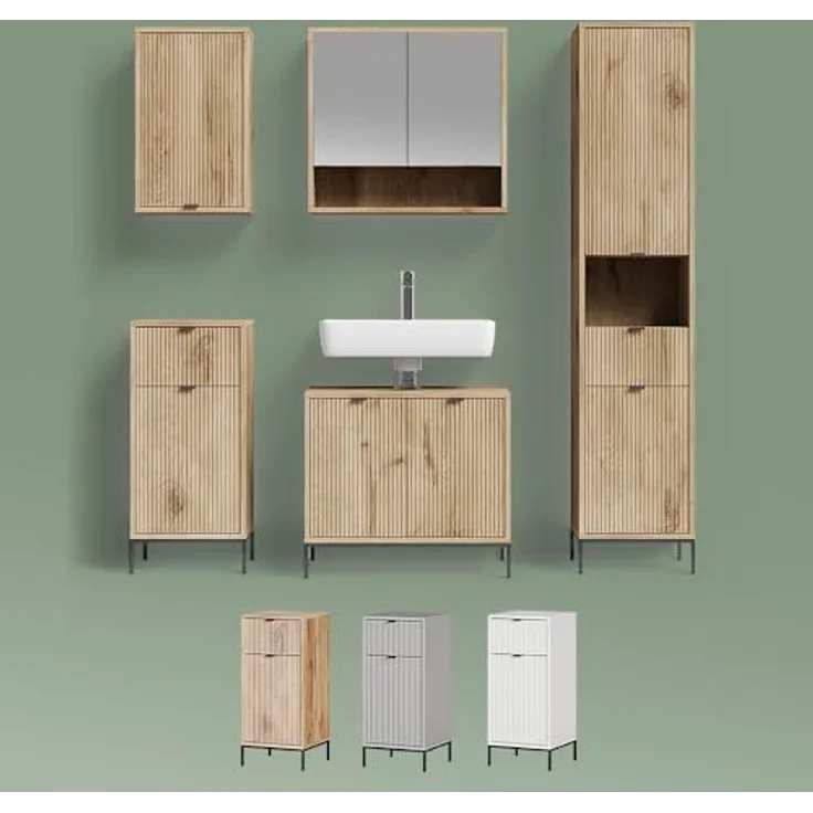 Livinity® Midischrank ATERNO, Weiß, 40 x 87 cm mit Tür und Schublade – Bild 8