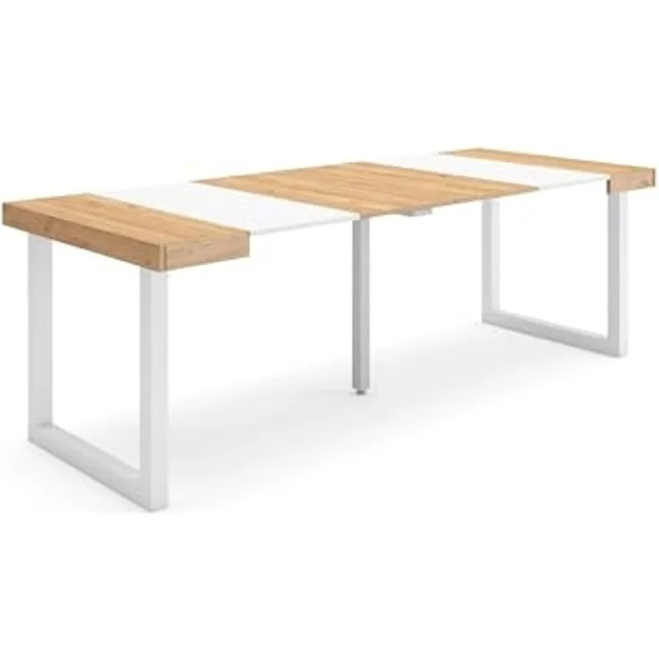 Skraut Home | Ausziehbarertisch | Multifunktionaler ausziehbarer | 220 | Für 10 Gäste | Massivholz Beine | Moderner Stil | Eiche und weiß