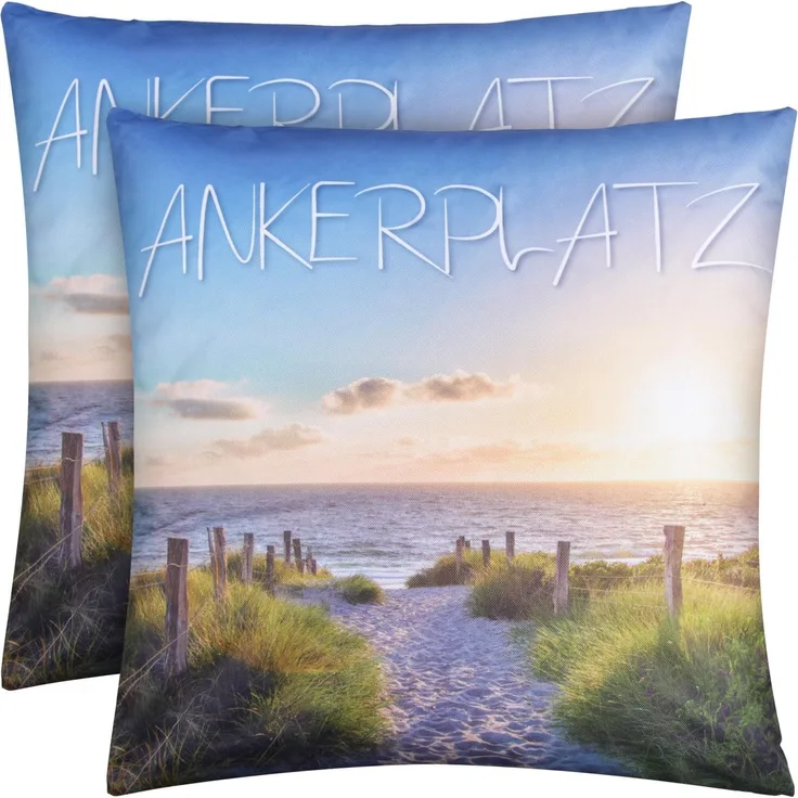 Outdoor Kissen mit Paspel ( 45 x 45 cm ) Dekokissen Garten - Reißverschluss - Schmutz- und Wasserabweisend - abnehmbarer Kissenbezug Ankerplatz 2er-Pack
