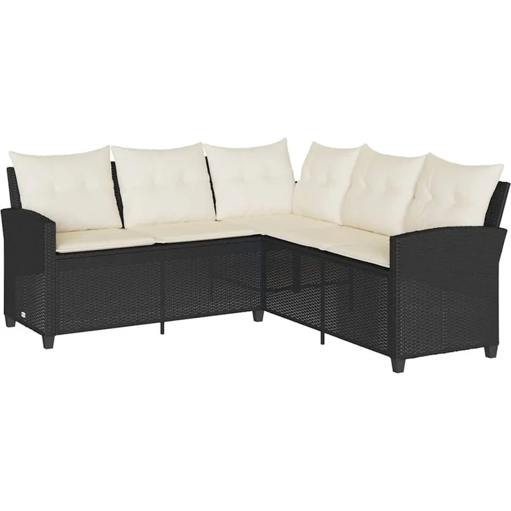 vidaXL L-förmiges Couchsofa mit Kissen Schwarzes Polyrattan 365415 – Bild 2