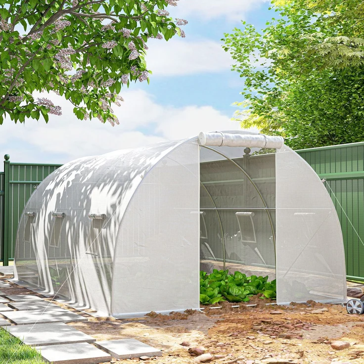 Wohnora-13,5 m² großes Tunnelgewächshaus mit 6 Fenstern, aufrollbarer Reißverschlusstür, verzinktem Stahlrahmen und 4,5 x 3 x 2 m großer weißer PE-Plane,H 2000cm x T 1180cm x B 3000cm,Weiß – Bild 2