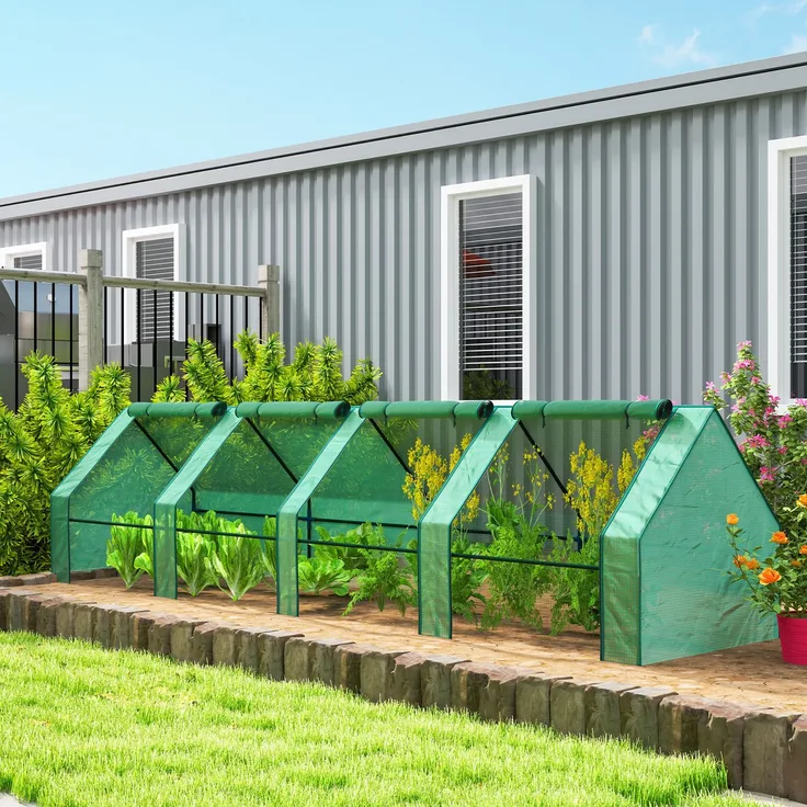Wohnora-Mini-Gartengewächshaus, Tunnelgewächshaus mit 4 Fenstern und aufrollbaren Reißverschlüssen, Stahl, 140 g/m² PE, UV-beständig, 360 x 90 x 90 cm, Grün,H 900cm x T 905cm x B 900cm