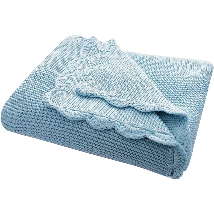 Bio Baby Kuscheldecke 100% Bio-Baumwolle (kbA) GOTS zertifiziert, Himmelsblau, 80x100 cm