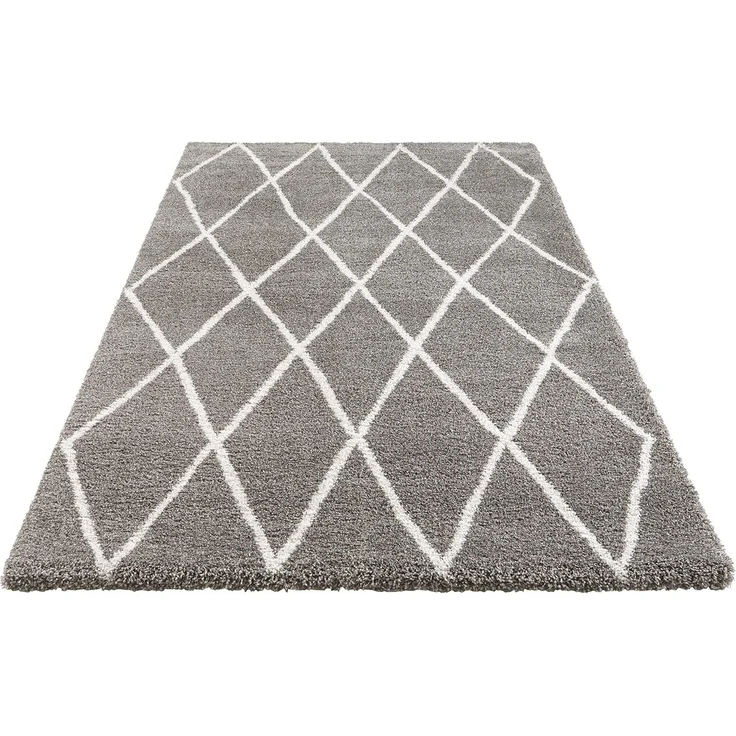Elle Decoration Passion Hochflor Teppich Wohnzimmerteppich - Weich Flauschig Langflor Shaggy Flokati Rauten Muster für Wohnzimmer Esszimmer Küche oder Schlafzimmer Creme Grau, 160x230cm – Bild 3