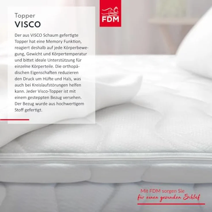 FDM VISCO MAX Matratzen Topper, 140x200 cm, Härtegrad H1, 8 cm Höhe, thermoplastischer Schaum, Allergiker geeignet, Öko-Tex, weiß – Bild 3