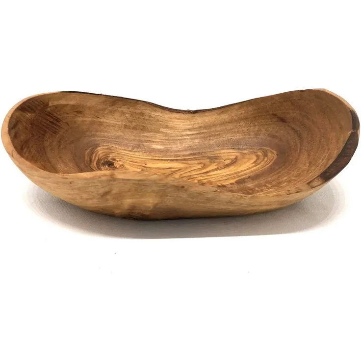 Olivenholz-erleben Snackschale RUSTIKAL groß aus Olivenholz (L/B/H: 14-17/9/5 cm), Olivenholz, Passend für Brote wie Baguette oder Ciabatta, fein geschliffen