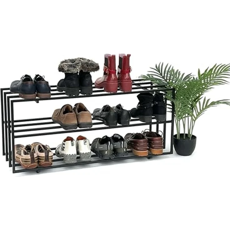 DanDiBo Schuhregal Metall Schwarz 3 Ebenen 96552 Schuhablage Schuhständer Modern Stabil Massiv Schuhschrank Ablage – Bild 4