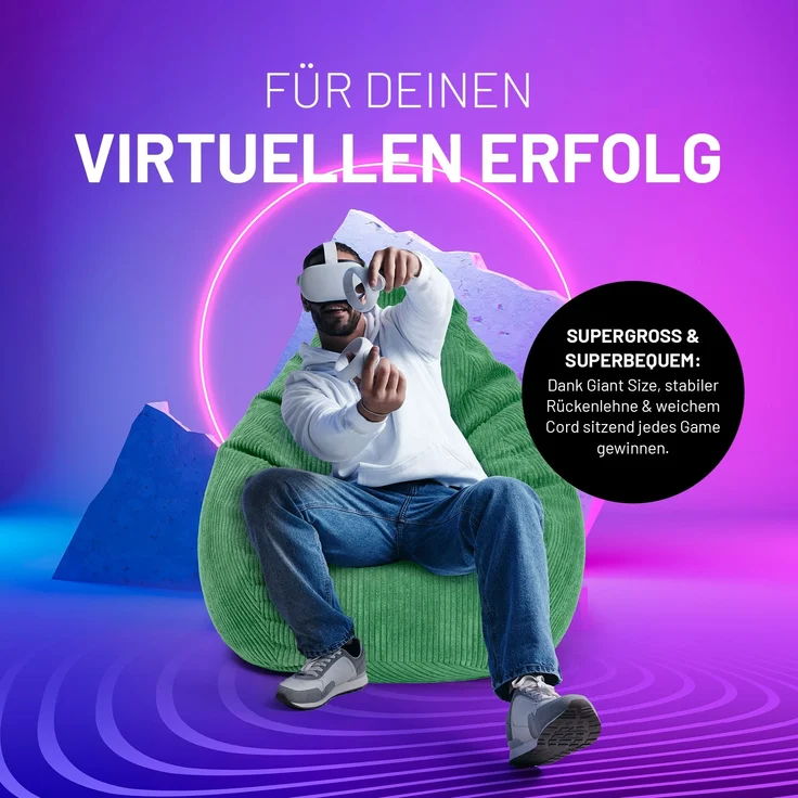 Lumaland Gaming Sitzsack XXL aus Cord | Gaming Sessel für Erwachsene & Teenager | Komfortabler Bean Bag 135x100 cm [Dunkelgrün] – Bild 7