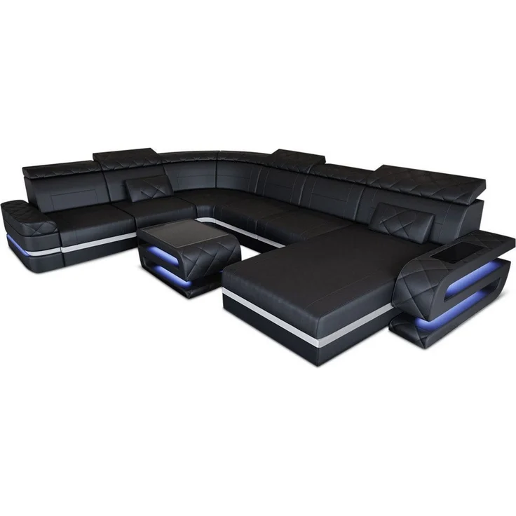 Sofa Dreams - XXL Wohnlandschaft Bologna aus Leder – Luxuriös - Ledermix - schwarz - Links – Bild 8