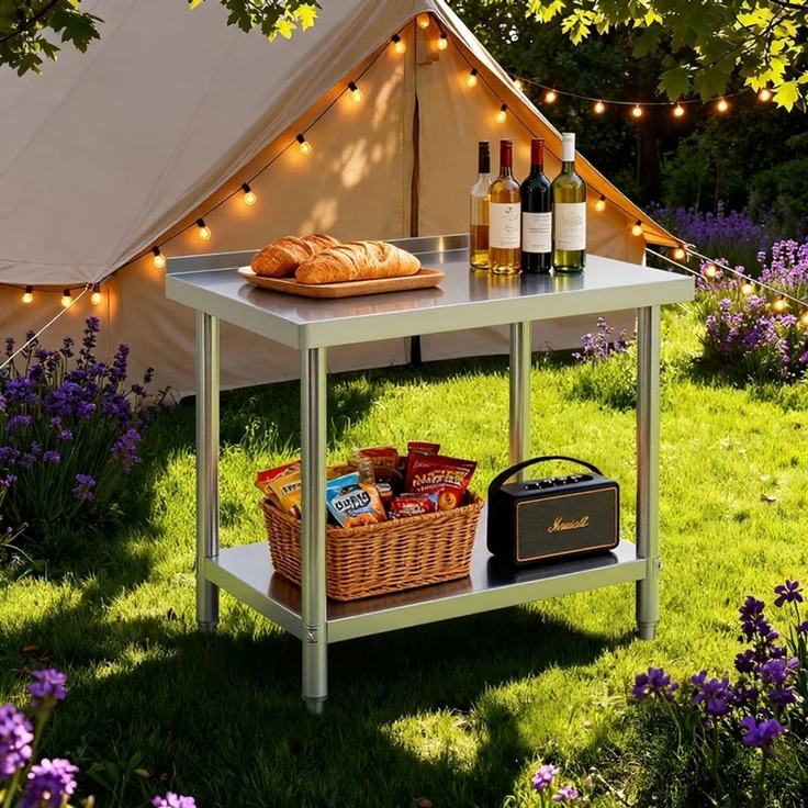 Home Nature Wohnkonzept Edelstahltisch Arbeitstisch Grilltisch Outdoor Küchentisch mit Ablagefläche, stabil bis 90 kg, 83,4 x 60 x 90 cm – Bild 4