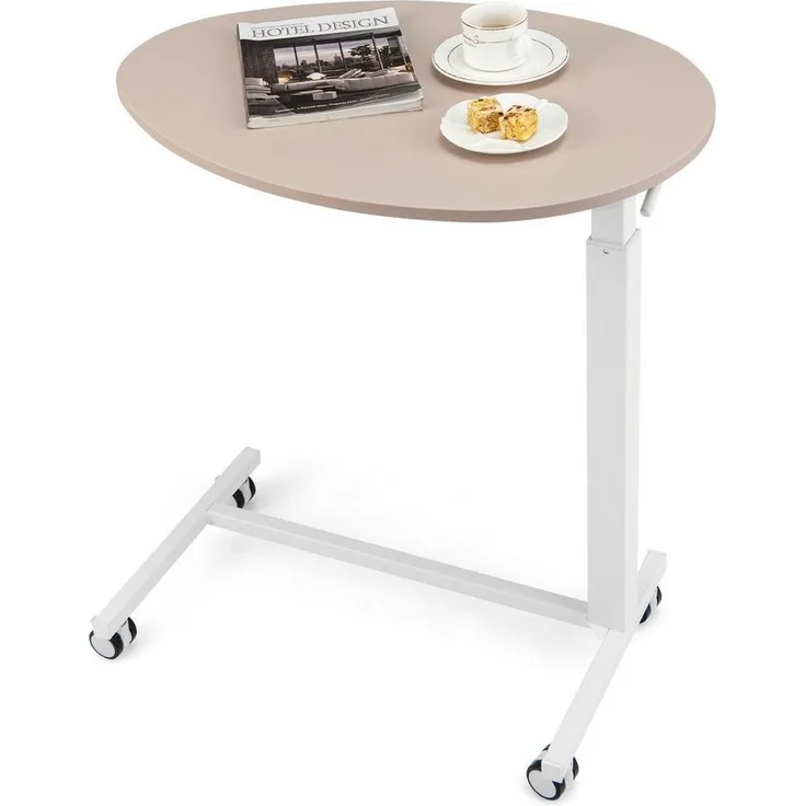COSTWAY Beistelltisch, höhenverstellbar 74–108cm, Laptoptisch mit Rollen Rosa