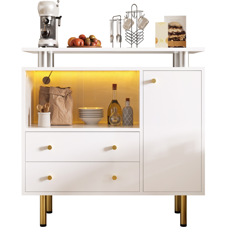 DESVIAE Sideboard mit LED-Beleuchtung und Glastüren 80x80x35 cm Spanplatte Weiß – Bild 7