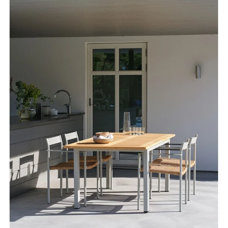 Gartenesstisch Lyon aus Aluminium und Teak, modern, ausziehbar, hellgrau-natur, für 8-10 Personen – Bild 3