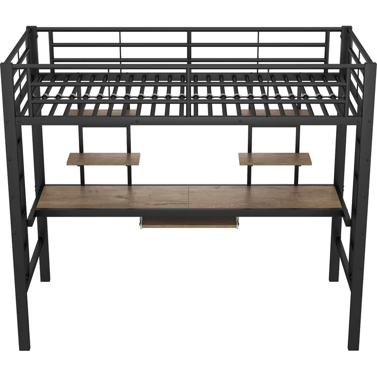 EINHOM Bettgestell Metallbett, Eisenbett, Hochbett mit Schreibtisch und Zwei Bücherregalen für Kinder, Jugendliche und Erwachsene, 90 x 200 cm, Schwarz, (Ohne Matratze) – Bild 5