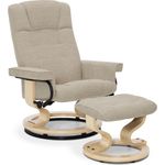 M MCombo Relaxsessel mit Hocker, 360° Drehbarer Fernsehsessel mit Liegefunktion, bis 120 Kg Belastbarer TV-Sessel, Moderner Ruhesessel für Wohnzimmer, Stoff, 9019 (Beige-Stoff)