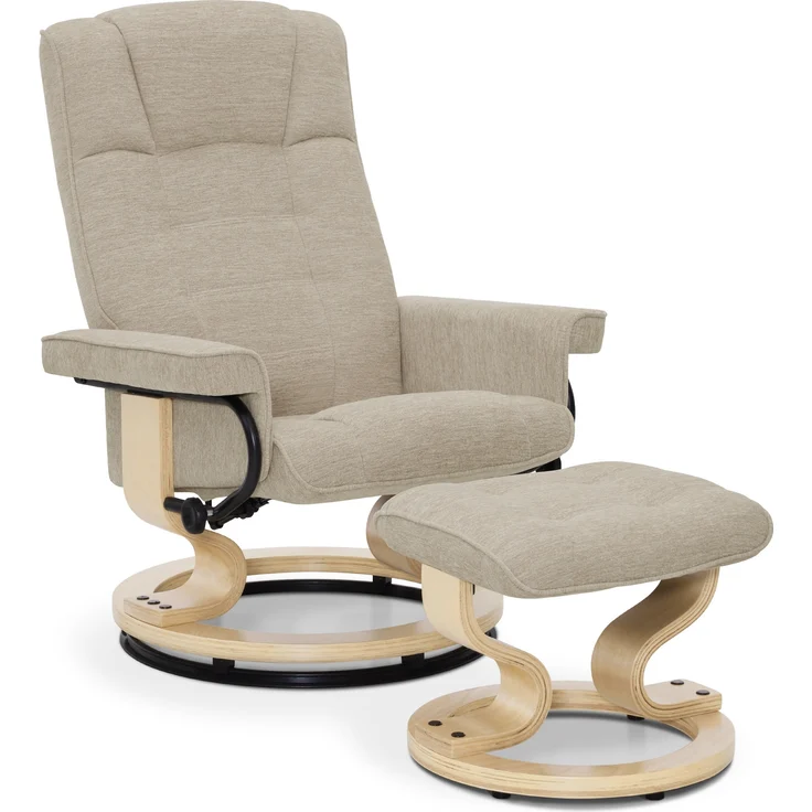 M MCombo Relaxsessel mit Hocker, 360° Drehbarer Fernsehsessel mit Liegefunktion, bis 120 Kg Belastbarer TV-Sessel, Moderner Ruhesessel für Wohnzimmer, Stoff, 9019 (Beige-Stoff) – Bild 1