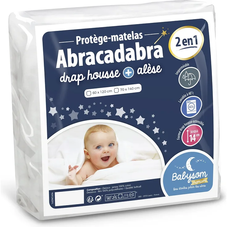 Babysom - Baby Matratzenschoner « 2 in 1 » - 70x140 cm - Spannbetttuch + wasserdichte Matratzenauflage - 100% Baumwolle - Luftdurchlässig