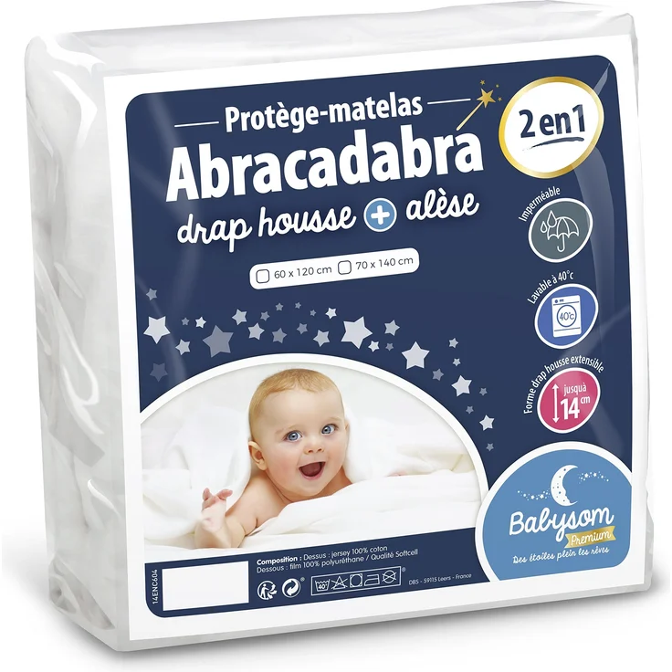 Babysom - Baby Matratzenschoner « 2 in 1 » - 70x140 cm - Spannbetttuch + wasserdichte Matratzenauflage - 100% Baumwolle - Luftdurchlässig