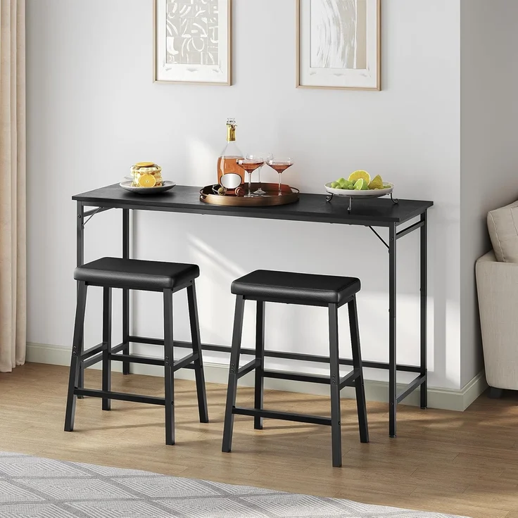 HOOBRO 2er Set Barhocker, Hocker gepolstert, Barstuhl für die Küche, Barhocker Ohne Lehne, 61 cm hoch, für Hausbar, Esszimmer, einfacher Aufbau, Schwarz EBB01MD01 – Bild 4