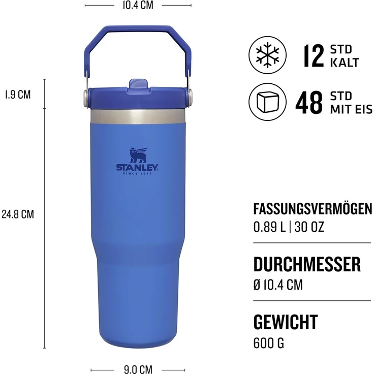 Stanley Flip Straw Tumbler 1.0 Trinkflasche Mit Strohhalm 0.89L - Thermosflasche Hält 12+ Stunden Kalt - Spülmaschinenfest - Sportflasche - Wasserflasche BPA Frei - Iris – Bild 2