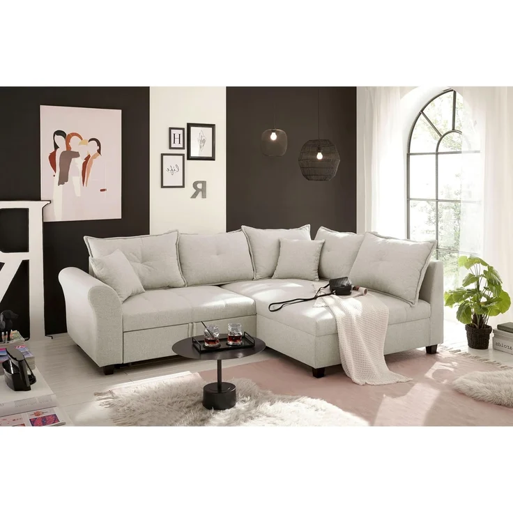 Stella Trading Liz Ecksofa mit Schlaffunktion in Ivory - Modernes Schlafsofa in L-Form für Ihr Wohnzimmer - 252 x 87 x 175 cm (B/H/T) – Bild 2