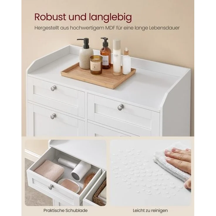 Vasagle Badschrank mit Wäschekörbe, Holzwerkstoff weiß, 40 x 78,9 x 80,2 cm – Bild 4
