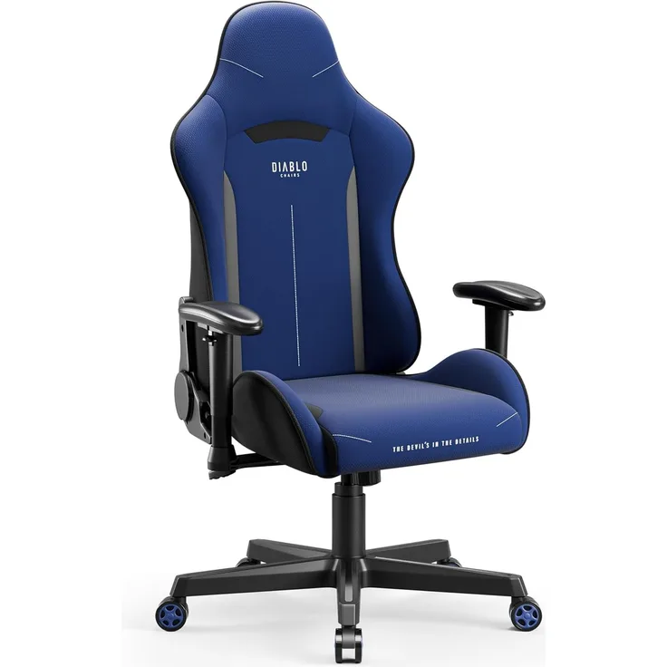 Diablo X-ST4RTER Gaming Stuhl Chair Bürostuhl Schreibtischstuhl Ergonomisch Stoffbezug 2D Armlehnen Kippmechanismus (Dunkelblau)