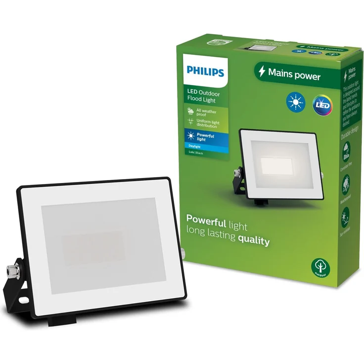 Philips Lois Flutlichtstrahler für den Außenbereich, exkl. Bewegungssensor, 10 Watt, 5000K Tageslicht, Schwarz