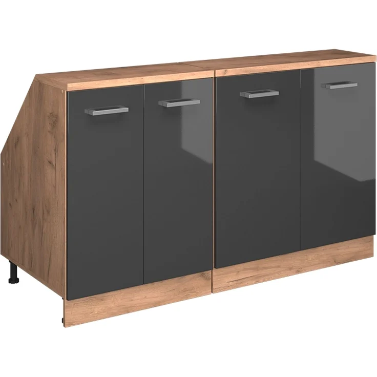 Küchenschrank für Dachschrägen R-Line Anthrazit Hochglanz 140 cm 2er Set Schrankkorpuss 60 cm Tiefe Vicco – Bild 1
