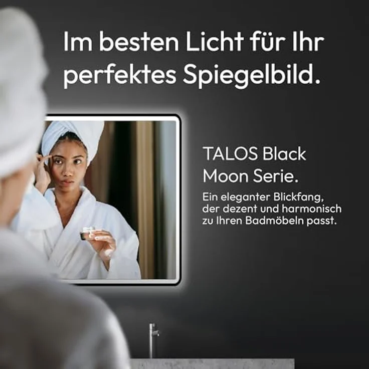 Talos Black Moon LED Badspiegel 120x70 cm, feuchtwassergeeignet mit austauschbarer Beleuchtung, Aluminiumrahmen, Licht-Farbe Neutralweiß – Bild 2