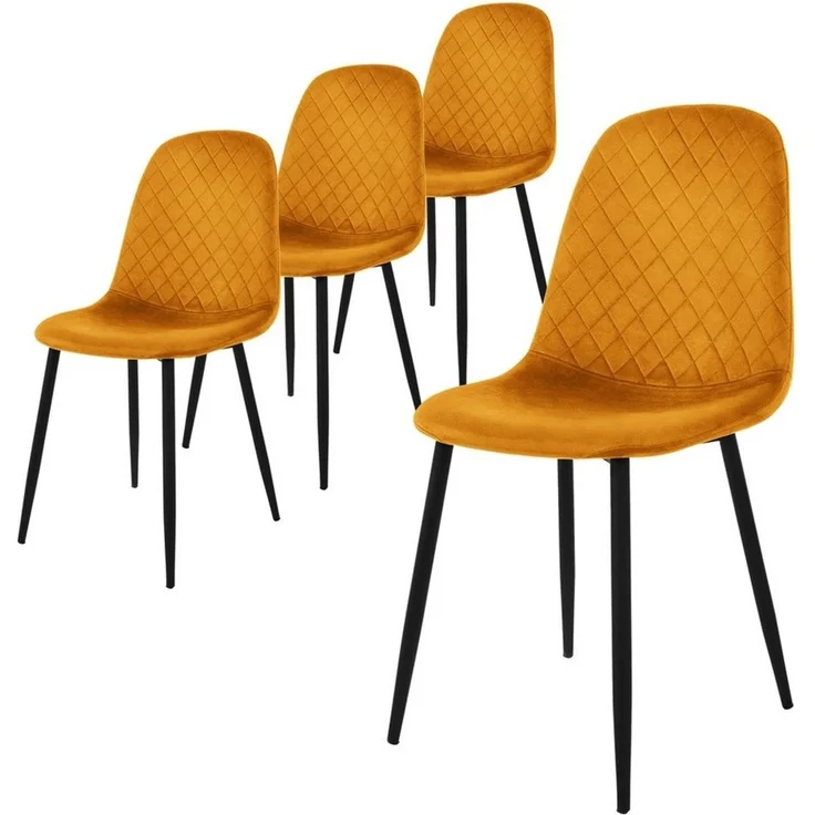 ML-DESIGN Stuhl Esszimmerstuhl mit Rückenlehne, Polsterstuhl mit Metallbeinen (4 St), Wohnzimmerstuhl ergonomisch Gelb mit Samtbezug Küchenstuhl – Bild 1