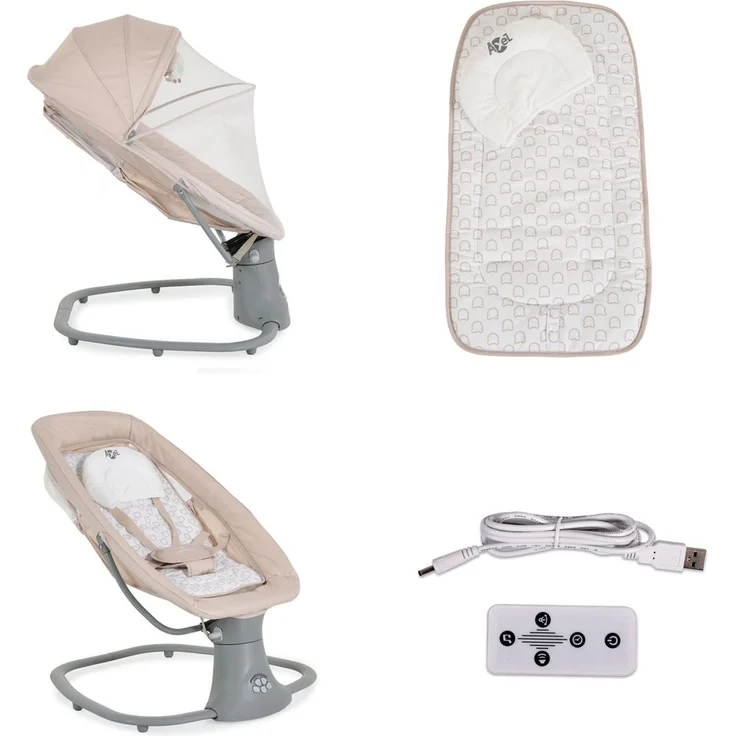 Moni Babywippe Axel 3 in 1 Schaukelfunktion Stubenwagen, Fernbedienung, Melodien, beige – Bild 5