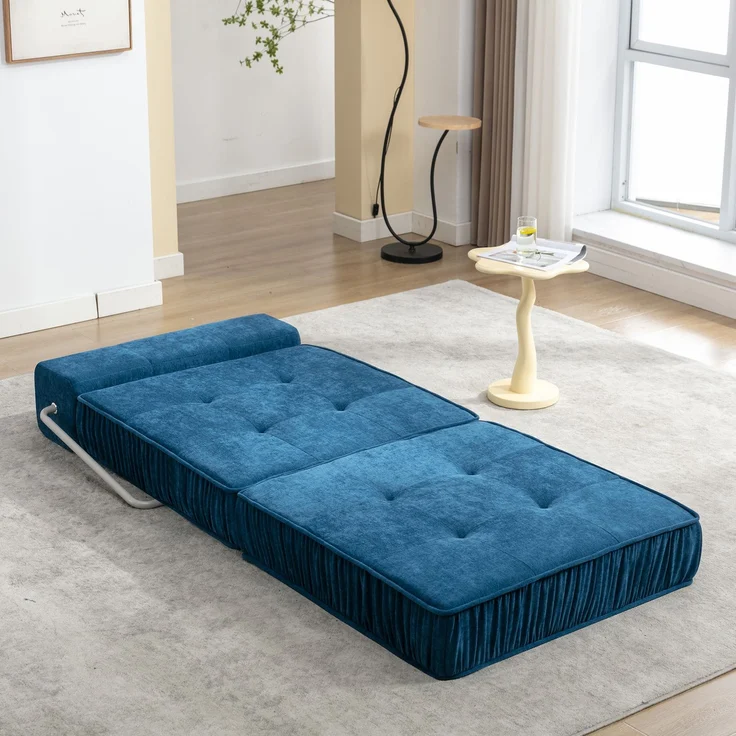ZUBALIYA SchlafSofa mit Chenille - Bezug, modular aufgebaut, mit Schaumstoffpolsterung, mit rutschfester Basis, Blau – Bild 6
