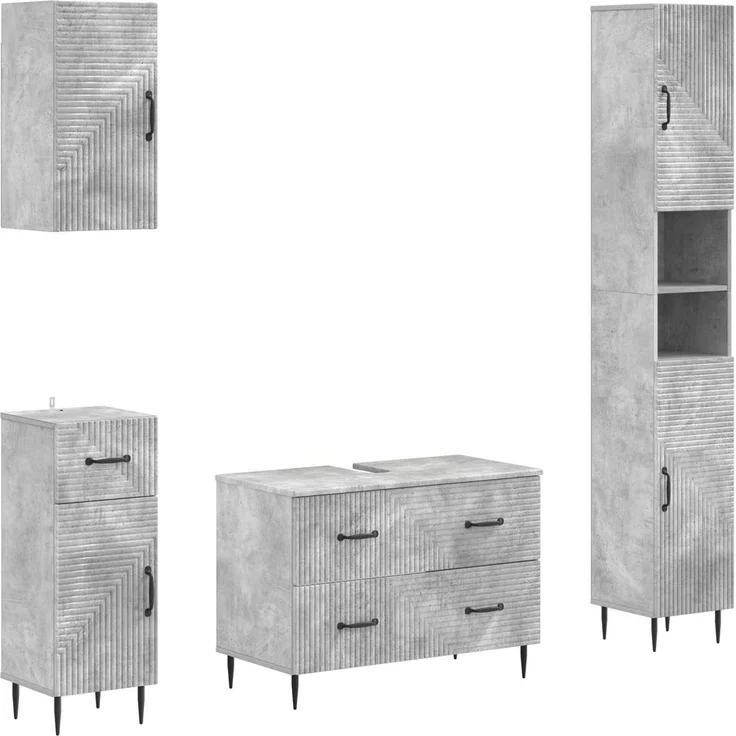 vidaXL 4-teiliges Badezimmer-Schrank-Set HAARLEM Betongrau 3417939 – Bild 2