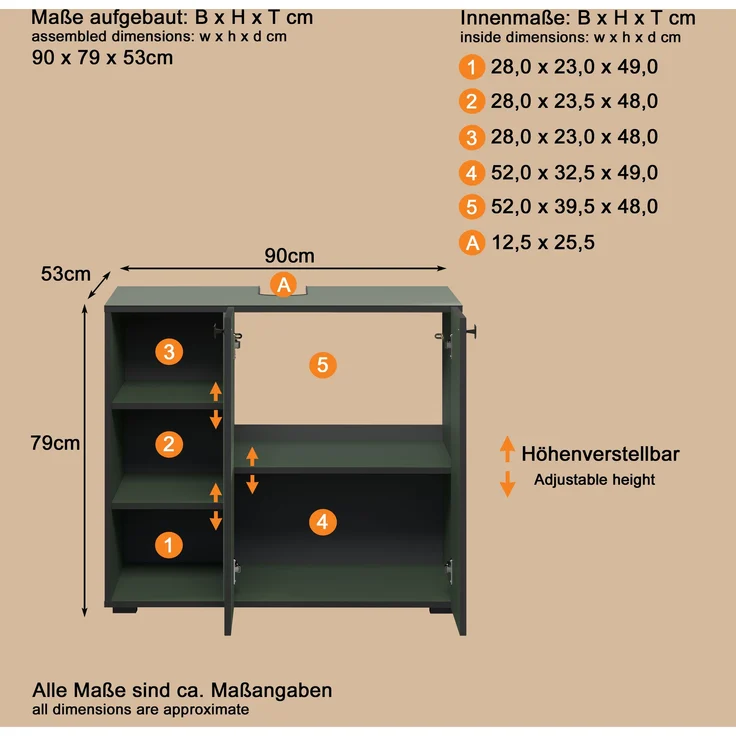trendteam smart living - PureBliss - Waschbeckenunterschrank - Grün - Rillenoptik - 3 offene Fächer + 1 Einlegeboden - (BxHxT) 90 x 79 x 53 cm - edle Metallgriffe – Bild 11