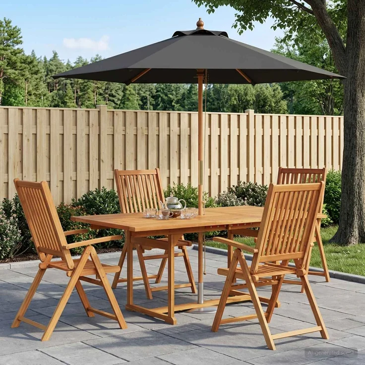 vidaXL Essgruppe für draußen mit Sonnenschirm 6 stk. 4-Sitzer 3438547 – Bild 1
