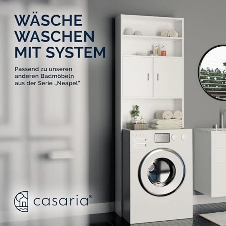 Casaria Waschmaschinenumbauschrank Neapel Waschmaschinenschrank mit Türen Überbauschrank Waschmaschine Bad Weiß – Bild 8