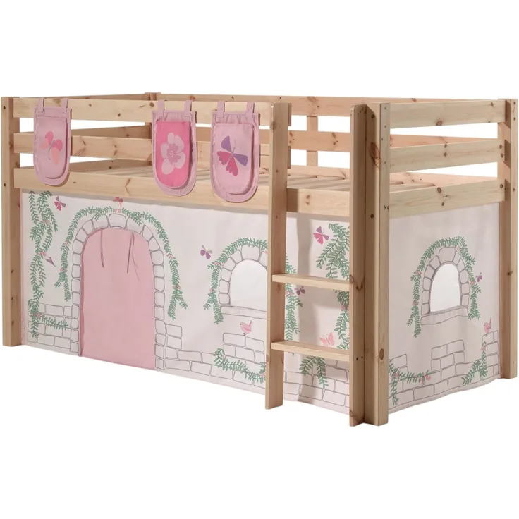 Kinderbett Karolina 210x114x106 Massivholz Natur Textilset Burg 3
