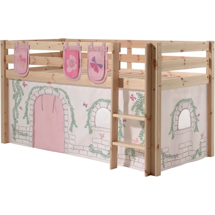 Kinderbett Karolina 210x114x106 Massivholz Natur Textilset Burg 3 – Bild 1