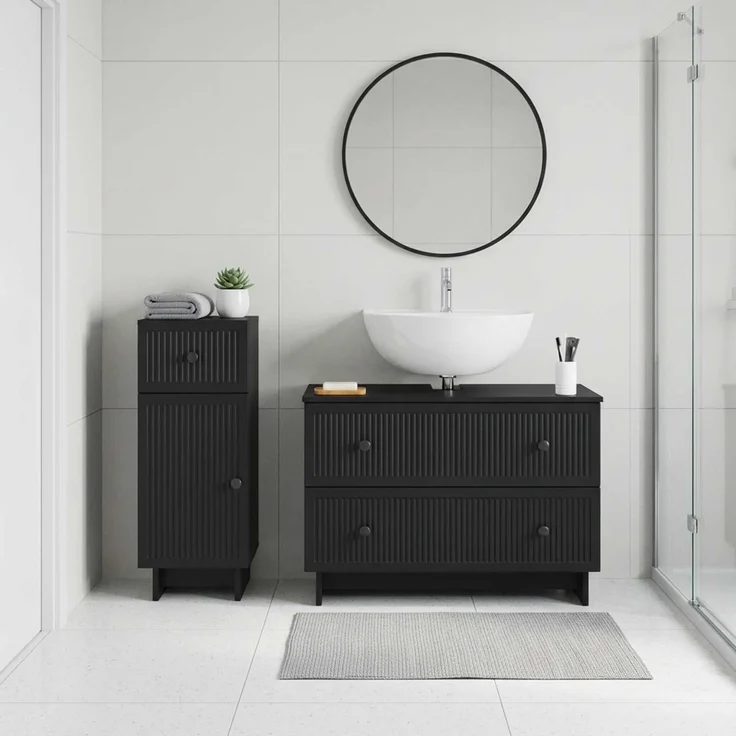 vidaXL 2-teiliges Badezimmer Schrank Set EDE Schwarz Holzwerkstoff 3417658 – Bild 1