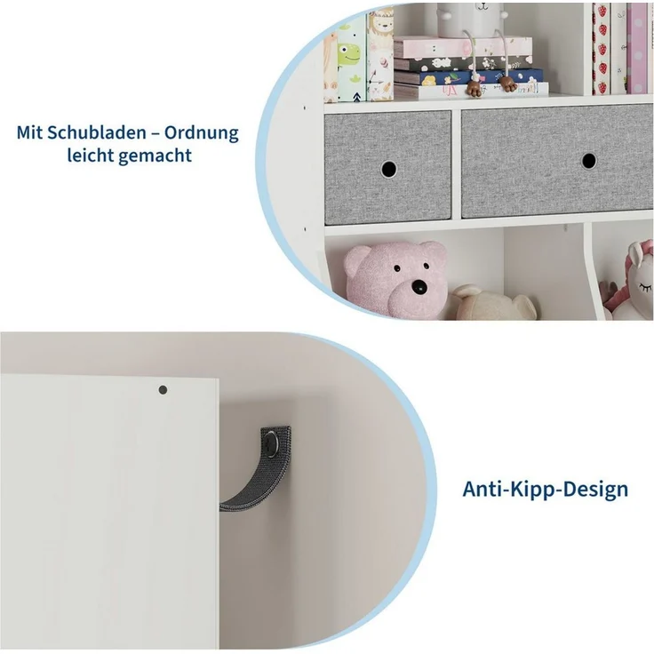 GarveeMore Kinderregal Bücherregal Kinder Spielzeugregal mit 3 Schubladen 93x30x93cm – Bild 3