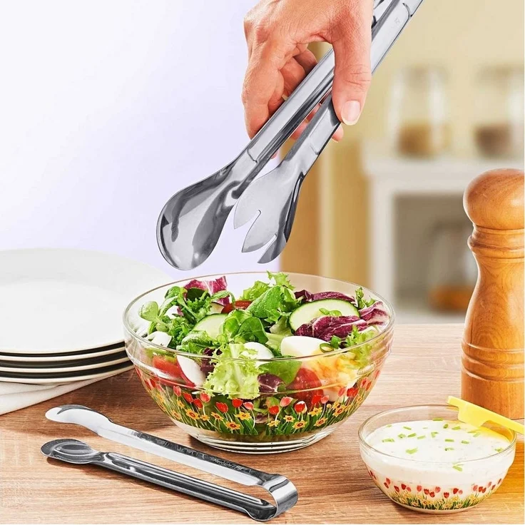 HAC24 Servierzange 4x Servierbesteck Küchenhelfer Salatbesteck Küchenzange Salatzange, Edelstahl, 29 cm & 18 cm – Bild 2