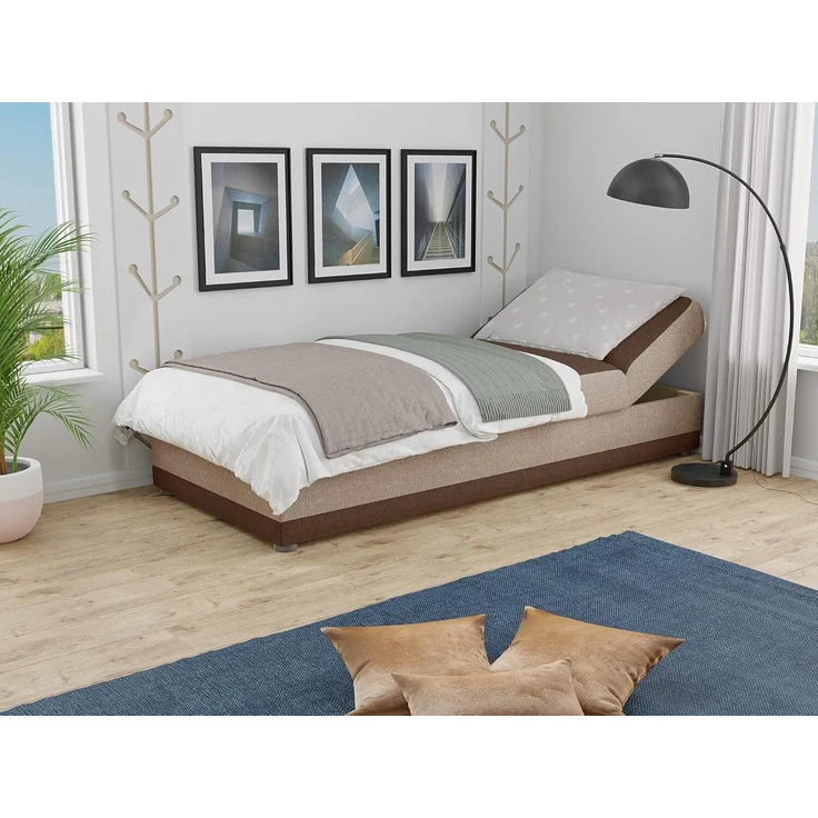 Bett Andre 90x200cm mit Bettkasten - Sofa, Schlafsofa, Regulierbarer Rückenlehne, Bettgestell, Schlafzimmer, Kinderzimmer (Braun (Sawana 16 + 27)) – Bild 2