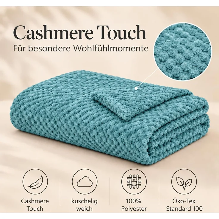 Kuscheldecke "Popcorn" Cashmere Soft-Touch Petrol 150x200 cm – Bild 2